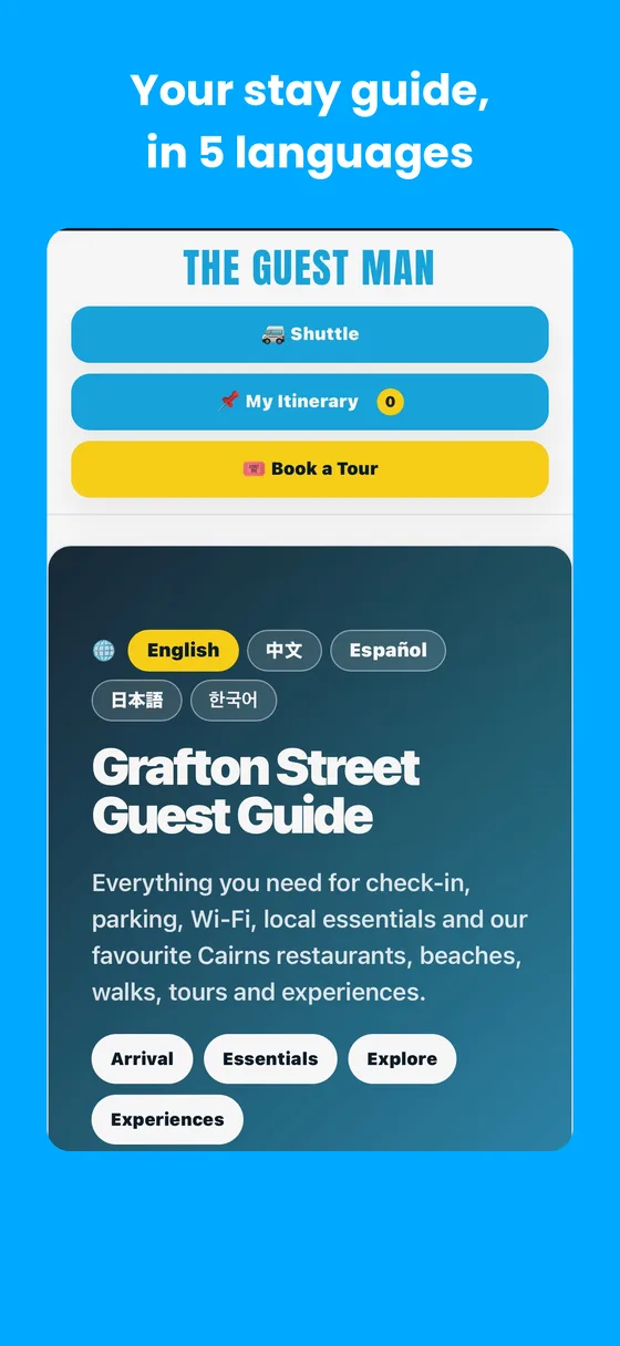 Guest guide home screen in the Guest Man app