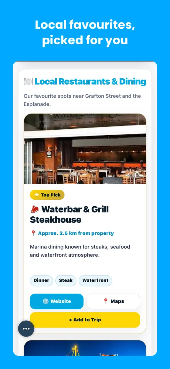 Restaurant recommendations in the guest guide