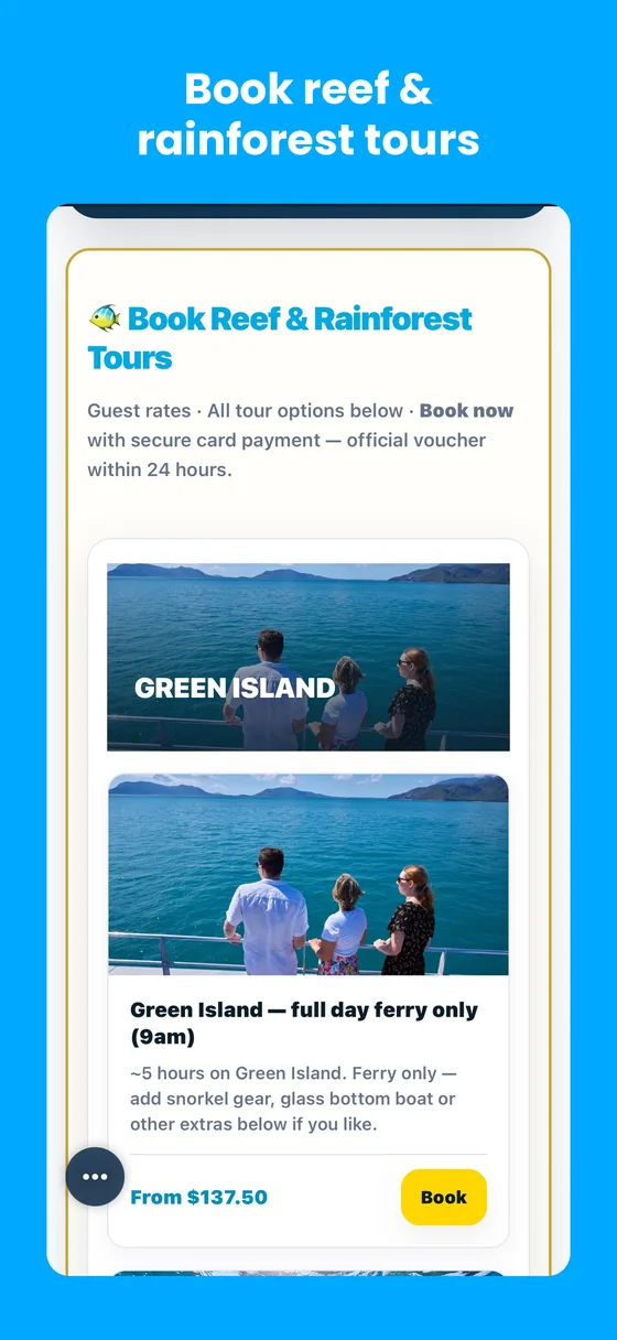 Tour booking screen in the app