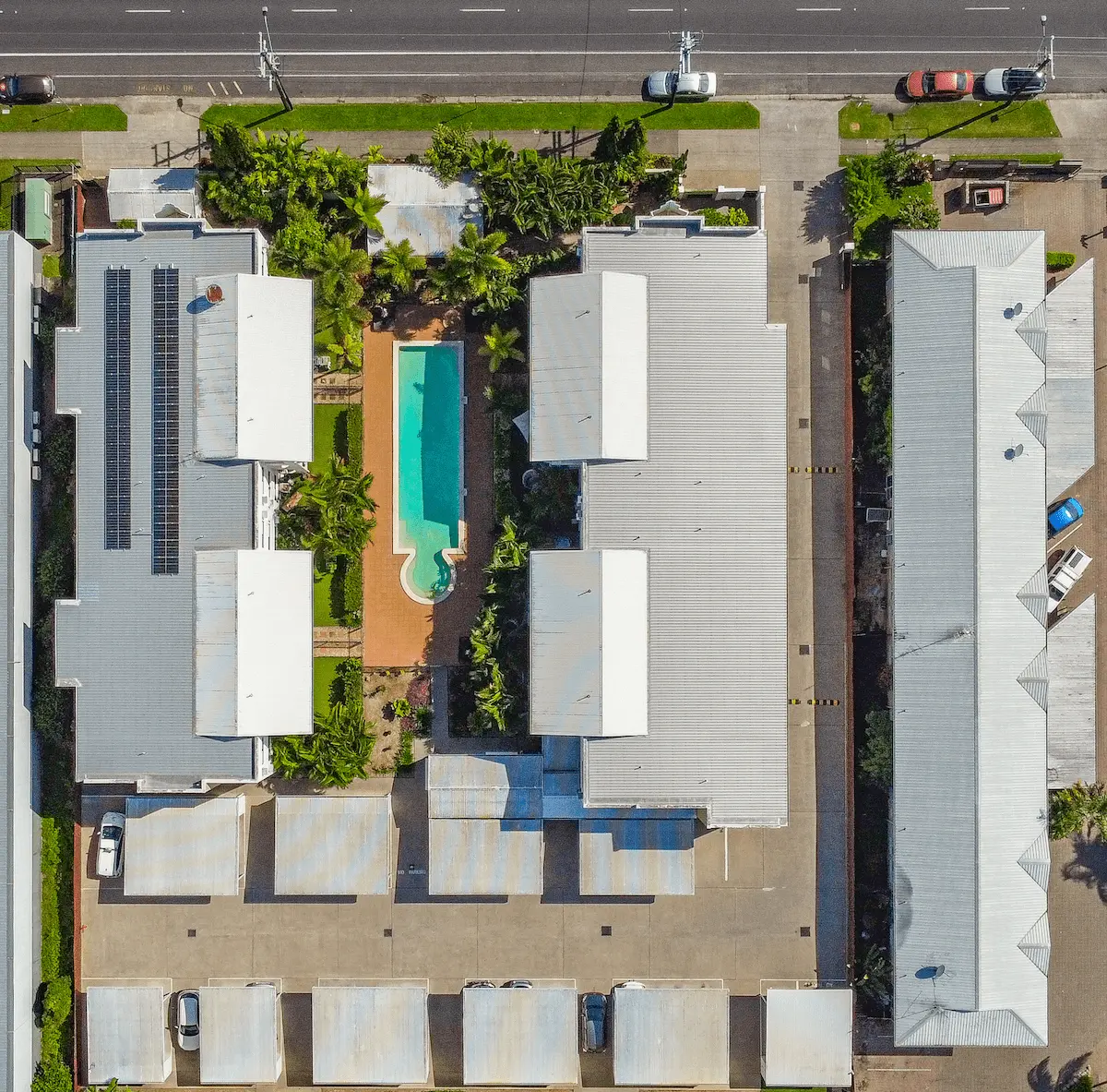 Example drone/aerial shot standing in for the estate and beach facilities map