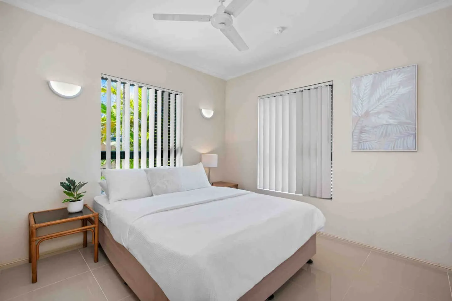 Bright bedroom with ceiling fan